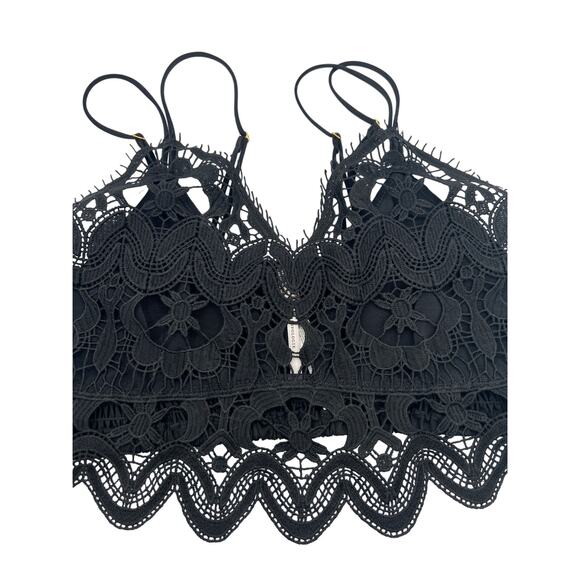 ANTHROPOLOGIE WOMENS LARGE GUIPURE LACE STRAPPY BRALETTE BLACK - Picture 4 of 14